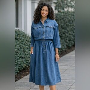 Denim Button-Up Midi Dress